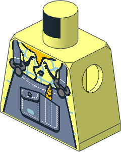 Minifig Torso with Sand Blue Overalls and Wheat Spike Pattern