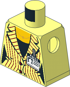 Minifig Torso with Suit Jacket with Dark Red Pinstripes, Metallic Gold Necklace, Black Shirt and Press Badge Pattern