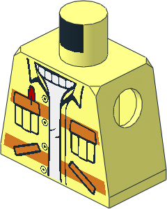 Minifig Torso with Diagonal Lower Pockets, Pen, Sweater and Orange Stripes Pattern