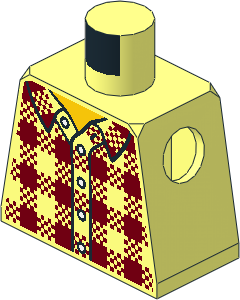 Minifig Torso with Dark Red Plaid Flannel Shirt, Collar and Buttons Pattern