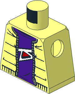 Minifig Torso with Dark Purple Shirt, Zipper and Red Triangle Pattern