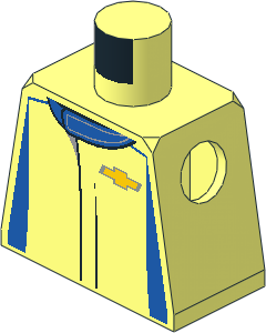 Minifig Torso with Race Suit with Chevrolet Racing Logos and Blue Stripes Pattern