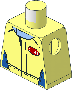 Minifig Torso with Race Suit with Bugatti Logos and Black Stripes Pattern