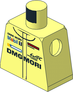 Minifig Torso with Race Suit with Porsche Logos, Black and Grey Stripes Pattern