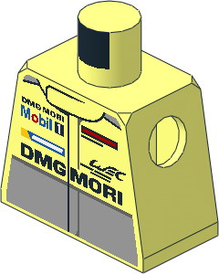 Minifig Torso with Race Suit with Porsche Logos, Black and Grey Stripes and Radio on Backside Pattern