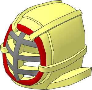 Minifig Kendo Mask with Metallic Silver Grille and Red Trim Pattern