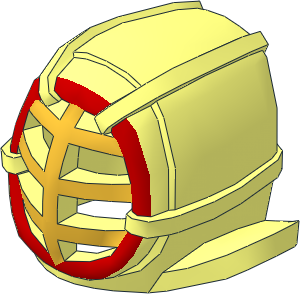 Minifig Kendo Mask with Metallic Gold Grille and Red Trim Pattern