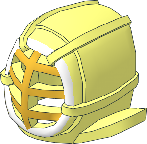 Minifig Kendo Mask with Metallic Gold Grille and White Trim Pattern