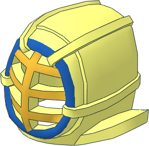 Minifig Kendo Mask with Metallic Gold Grille and Blue Trim Pattern