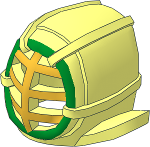 Minifig Kendo Mask with Metallic Gold Grille and Green Trim Pattern