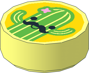 Tile  1 x  1 Round with Bright Green Cactus Pattern