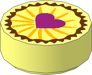 Tile  1 x  1 Round with Magenta Heart on Bright Light Yellow Icing Pattern