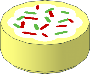Tile  1 x  1 Round with Cookie with White Frosting and Red and Green Sprinkles Pattern
