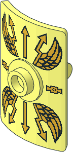 Minifig Shield Rectangular Curved with Stud with Gold Lightning Wings and Arrows Pattern