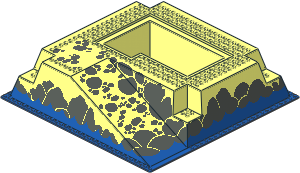 Baseplate 32 x 32 Raised with Ramp and Pit with Water and Dark Grey Stones Pattern