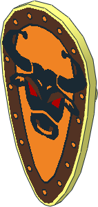 Minifig Shield Ovoid with Bull Head on Brown Border Sticker