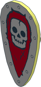 Minifig Shield Ovoid with Silver Skull on Dark Red Pattern