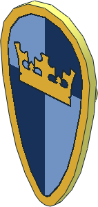 Minifig Shield Ovoid with Crown on Dark Blue and Medium Blue Quarters Pattern