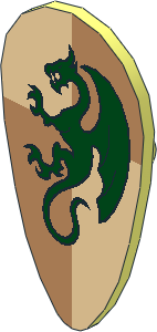 Minifig Shield Ovoid with Dark Green Dragon on Medium Nougat/Tan Pattern