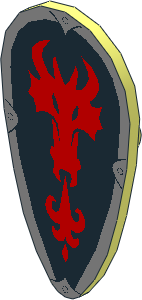 Minifig Shield Ovoid with Red Fire Breathing Dragon Head on Black Background Pattern