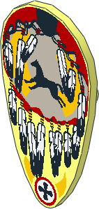 Minifig Shield Ovoid with Galloping Horse and Feathers Pattern