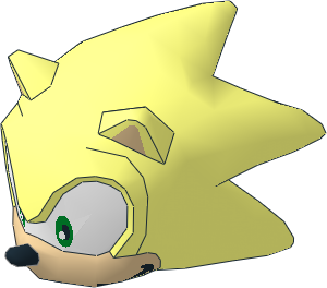 Minifig Head Sonic the Hedgehog with Green Eyes, Tan Face and Half Smile Pattern