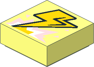 Tile  1 x  1 with Yellow Lightning Bolt, Metallic Pink and White Explosion Pattern