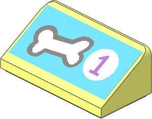 Slope Brick 31  1 x  2 x  0.667 with Dog Bone and Medium Lavender "1" in White Circle on Medium Azure Background Sticker