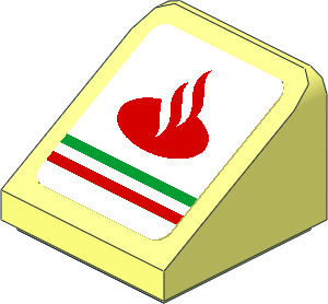 Slope Brick 31  1 x  1 x 0.667 with Red Santander Logo and Tricolor Stripe on White Background Sticker