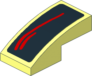 Slope Brick Curved  2 x  1 with Red Stripes on Black Background Left Sticker