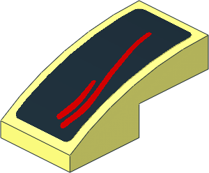 Slope Brick Curved  2 x  1 with Red Stripes on Black Background Right Sticker