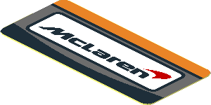 Sticker  0.8 x  1.8 with McLaren Logo in White Frame on Black and Orange Background