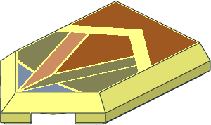 Tile  3 x  2 with Angled End with Dark Orange, Olive Green, Nougat, and Sand Blue Pattern