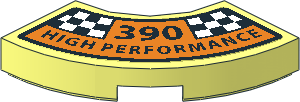 Tile  2 x  2 Corner Round with Orange and Black "390 High PERFORMANCE" Logo between Checkered Flag Fields Sticker