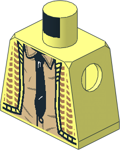 Minifig Torso with Sweater, Medium Nougat Chevrons, Tan Shirt and Black Tie Pattern