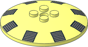 Dish  6 x  6 Inverted Solid Studs with  8 Radial Rectangular Black and Dark Grey Grille Pattern