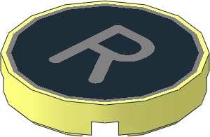 Tile  2 x  2 Round with Metallic Silver "R" on Black Background Pattern