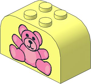 Brick  2 x  4 x  2 with Curved Top with Pink Teddy Bear Pattern