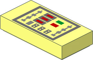 Tile  1 x  2 with Dark Bluish Grey Rectangle, Metallic Silver, Green and Red Buttons Pattern