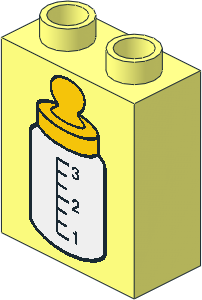 Duplo Brick  1 x  2 x  2 with Baby Bottle Yellow Top Pattern