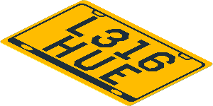 Sticker  1.9 x  2.9 with "L316 HUE" and Black Frame Licence Plate