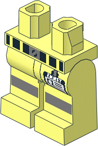 Minifig Hips and Legs with Belt and Reflective Stripes and 'EMMET' Badge Pattern