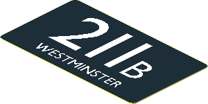 Sticker  1.0 x  1.7 with  White "211B WESTMINSTER" on Black Background