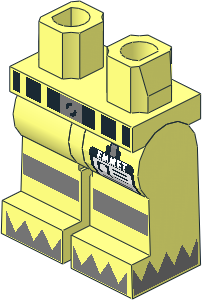 Minifig Hips and Legs with Belt and Reflective Stripes, 'EMMET' Badge and Silver Triangles on Feet Pattern