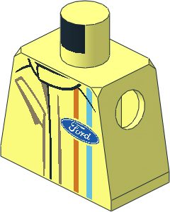 Minifig Torso with Race Suit with Ford Logos and Medium Azure and Orange Stripes Pattern