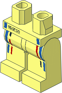 Minifig Hips and Legs with Black Sparco Logo and Black, Blue and Red Stripes Pattern