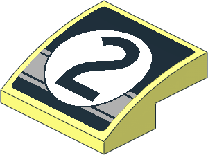 Slope Brick Curved  2 x  2 x  0.667 with Black Number 2 in White Disc on Black Background Sticker