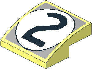 Slope Brick Curved  2 x  2 x  0.667 with Black Number 2 in White Disc on Grey Background Sticker