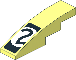 Slope Brick Curved  4 x  1 with Black Number 2 in White Disc on Black Background Sticker