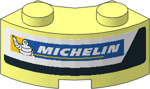 Brick 2 x 2 Corner Round with Michelin Logo on Black and White Background Right Sticker
